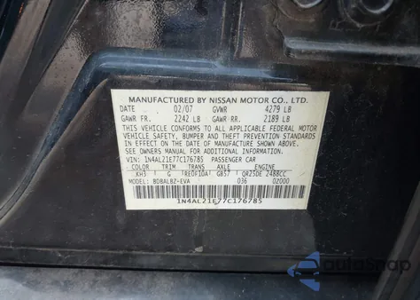 2007 Nissan Altima 2.5 S from USA, damaged, VIN 1N4AL21E77C176785